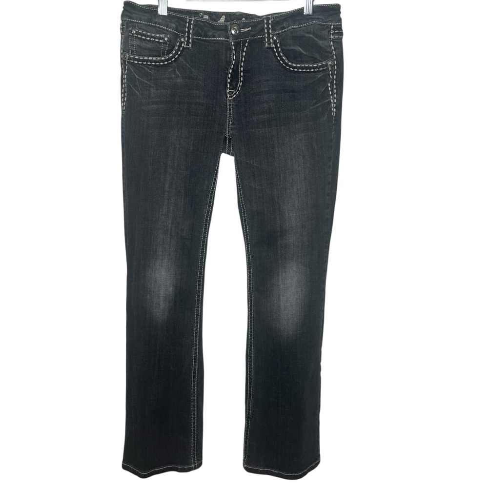 L.A. Idol Size 13 Black Heavy Stitch Straight Leg Jeans